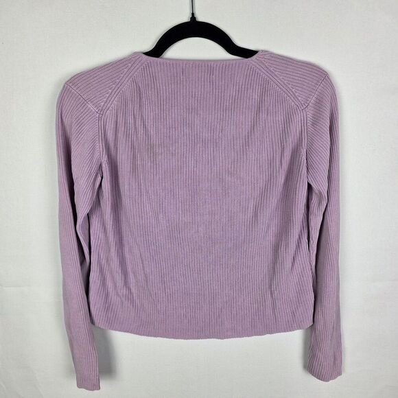 Banana Republic Pink Ribbed Silk Cropped Button Up Cardigan Sweater Medium - Picture 2 of 5